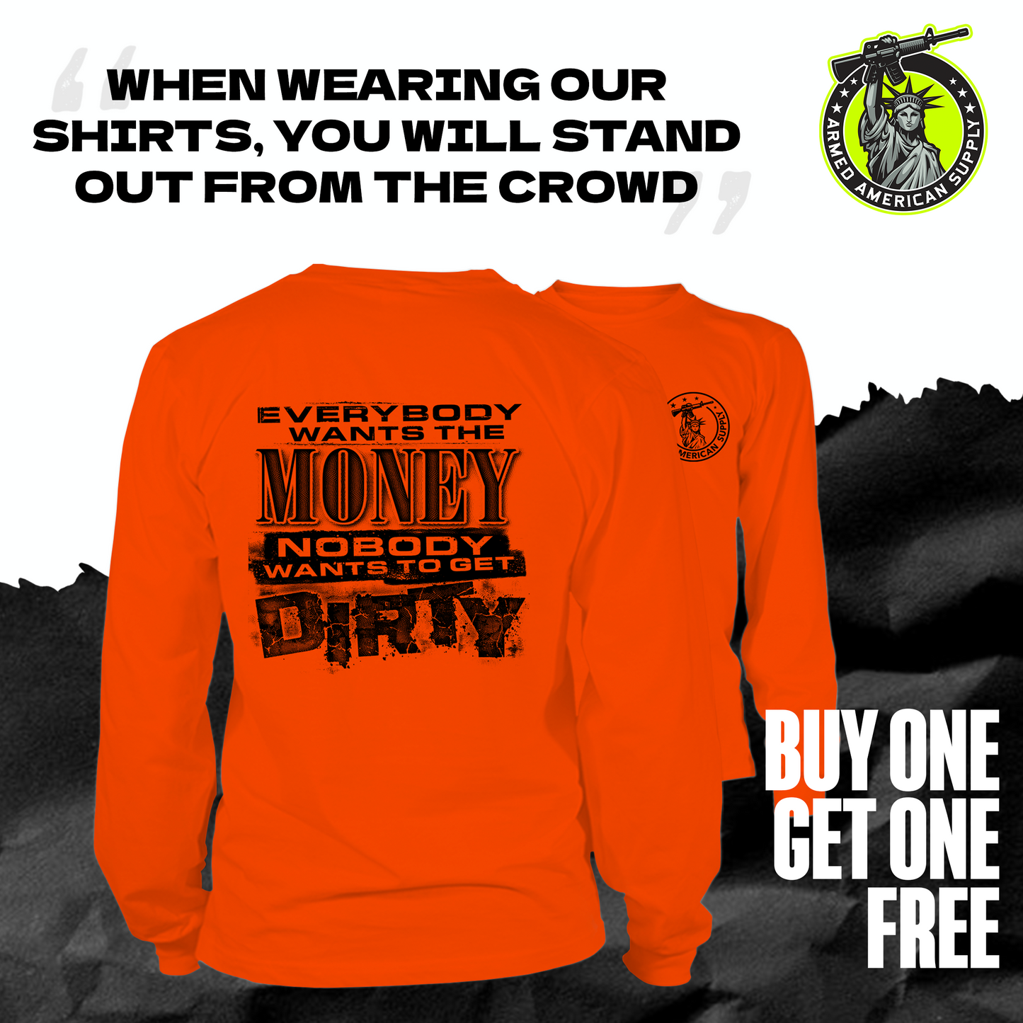 Dirty - Long Sleeve Safety Orange Hi-Vis T-Shirt