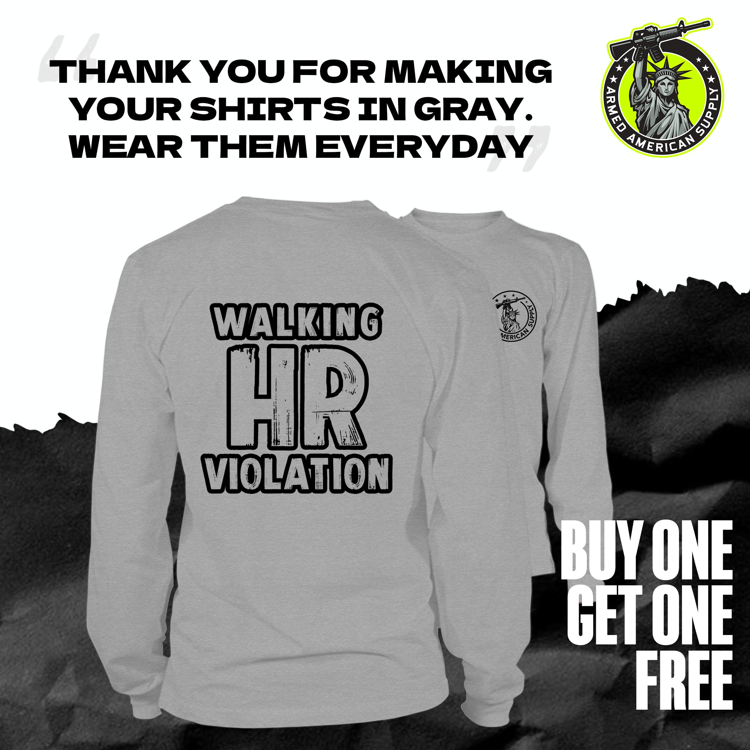 Walking HR Violation - Long Sleeve Heather Gray T-Shirt