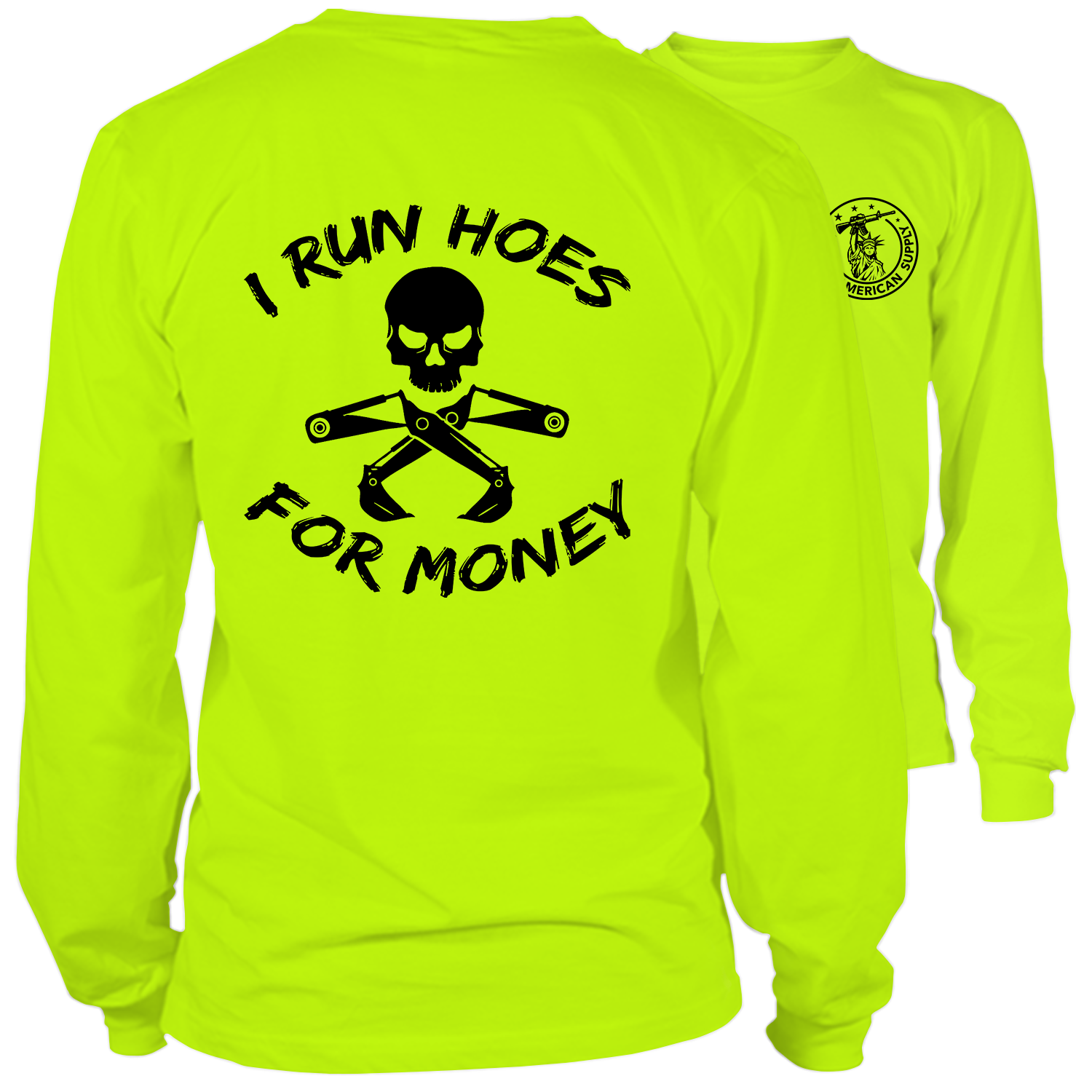 Run Hoes - Long Sleeve Safety Yellow Hi-Vis T-Shirt