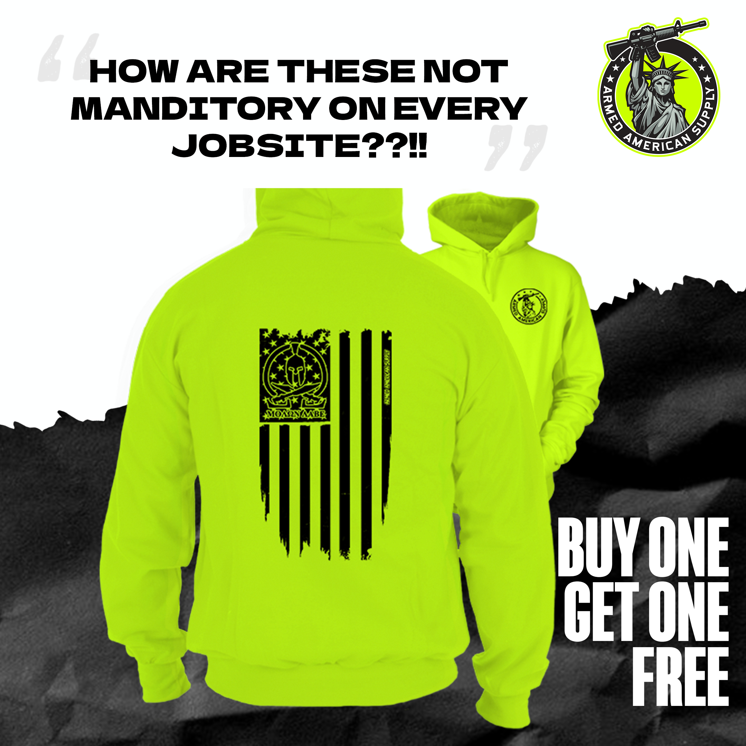 Molon Labe Ghost Flag - Hi-Vis Hoodie