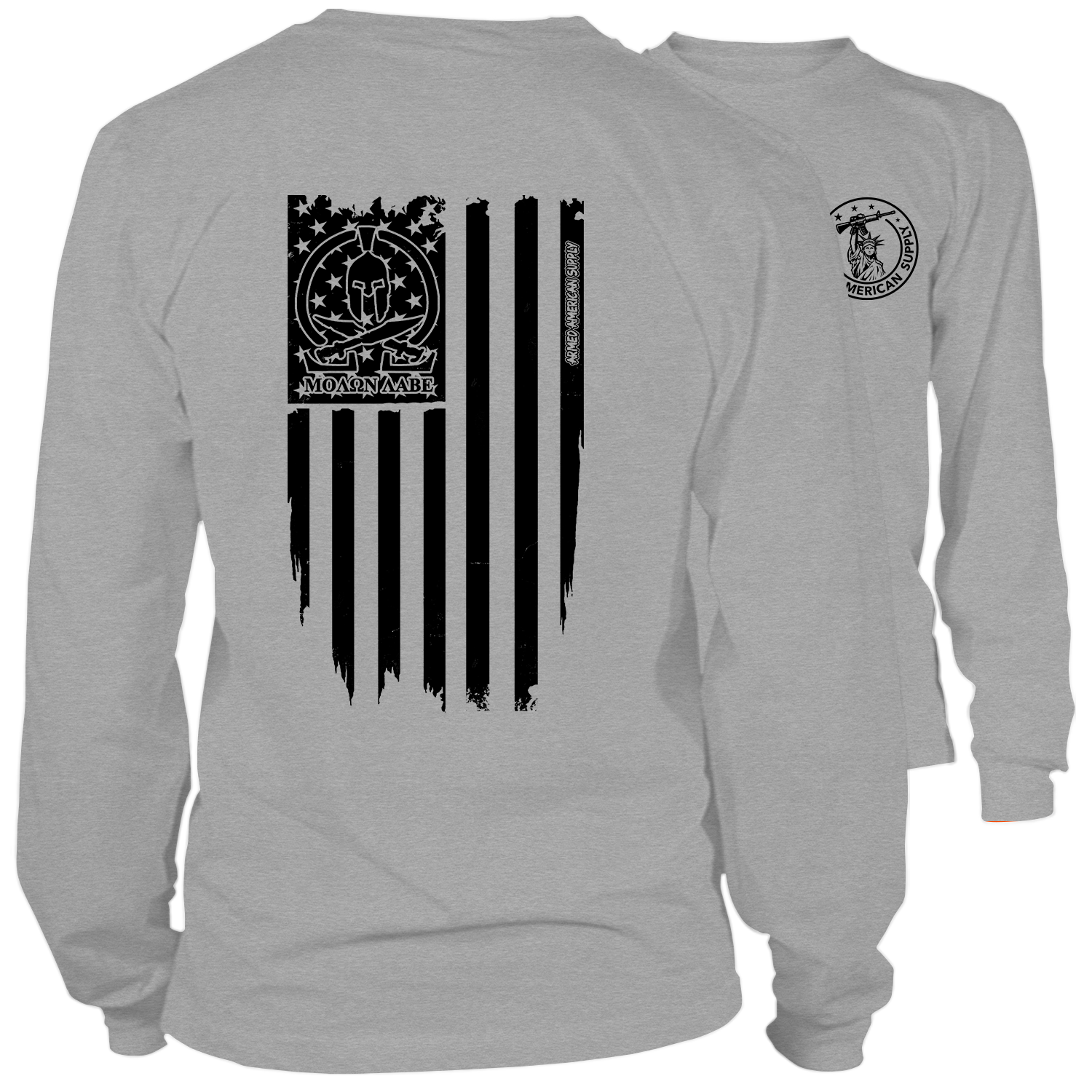 Molon Labe Ghost Flag - Long Sleeve Heather Gray T-Shirt