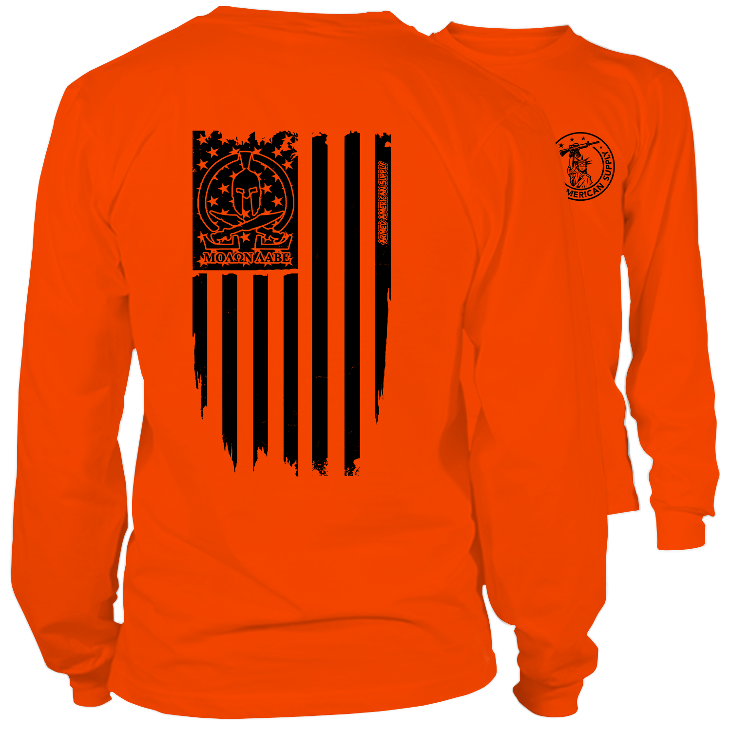 Molon Labe Ghost Flag - Long Sleeve Hi-Vis Safety Orange Shirt