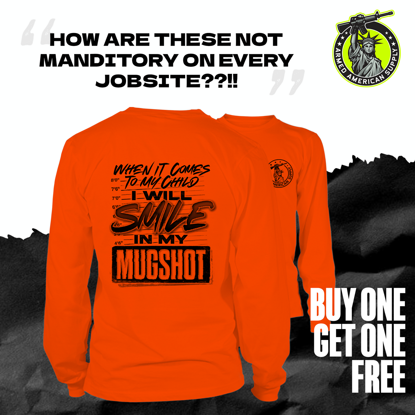 Mugshot - Long Sleeve Hi-Vis Safety Orange Shirt