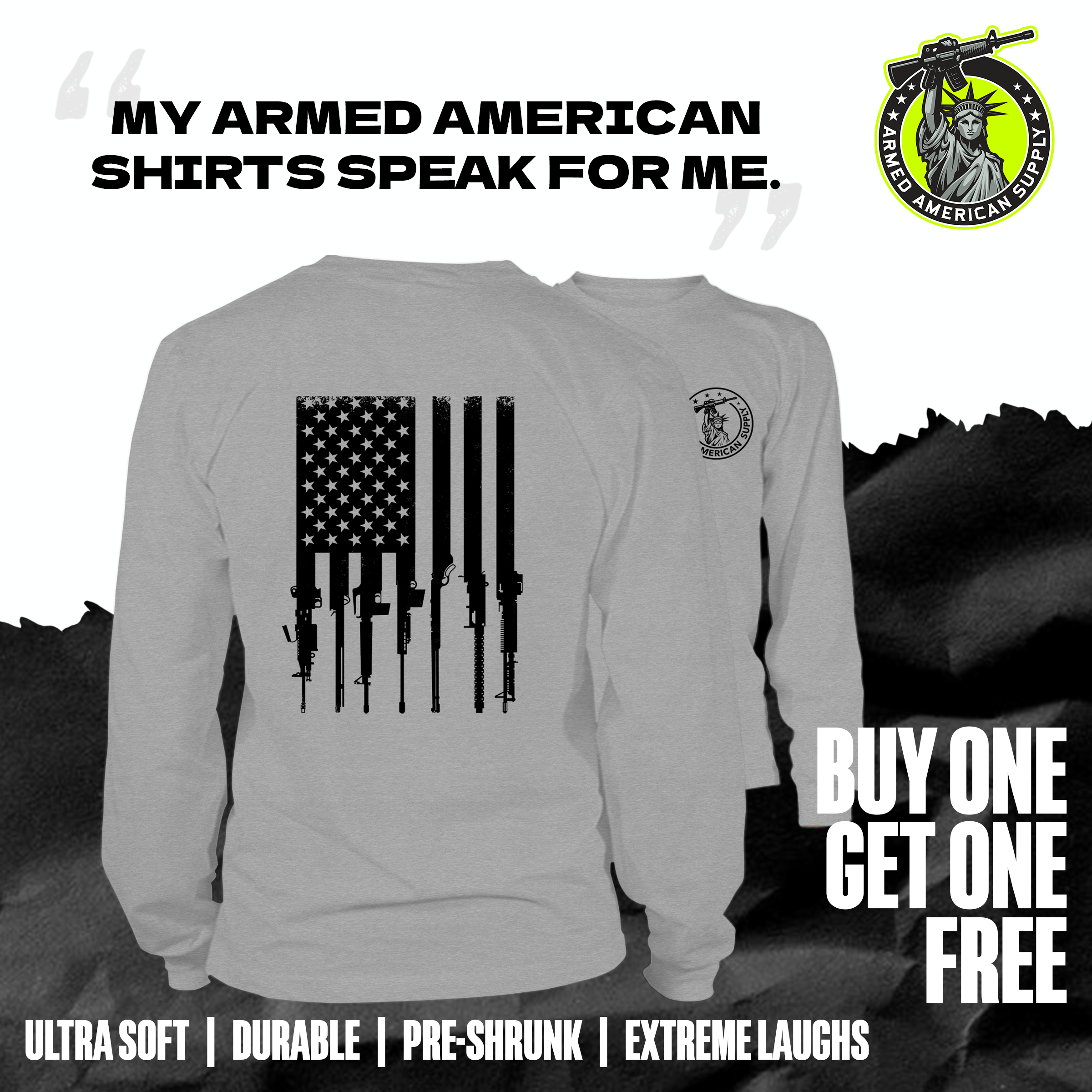 Rifle Flag - Long Sleeve Heather Gray T-Shirt