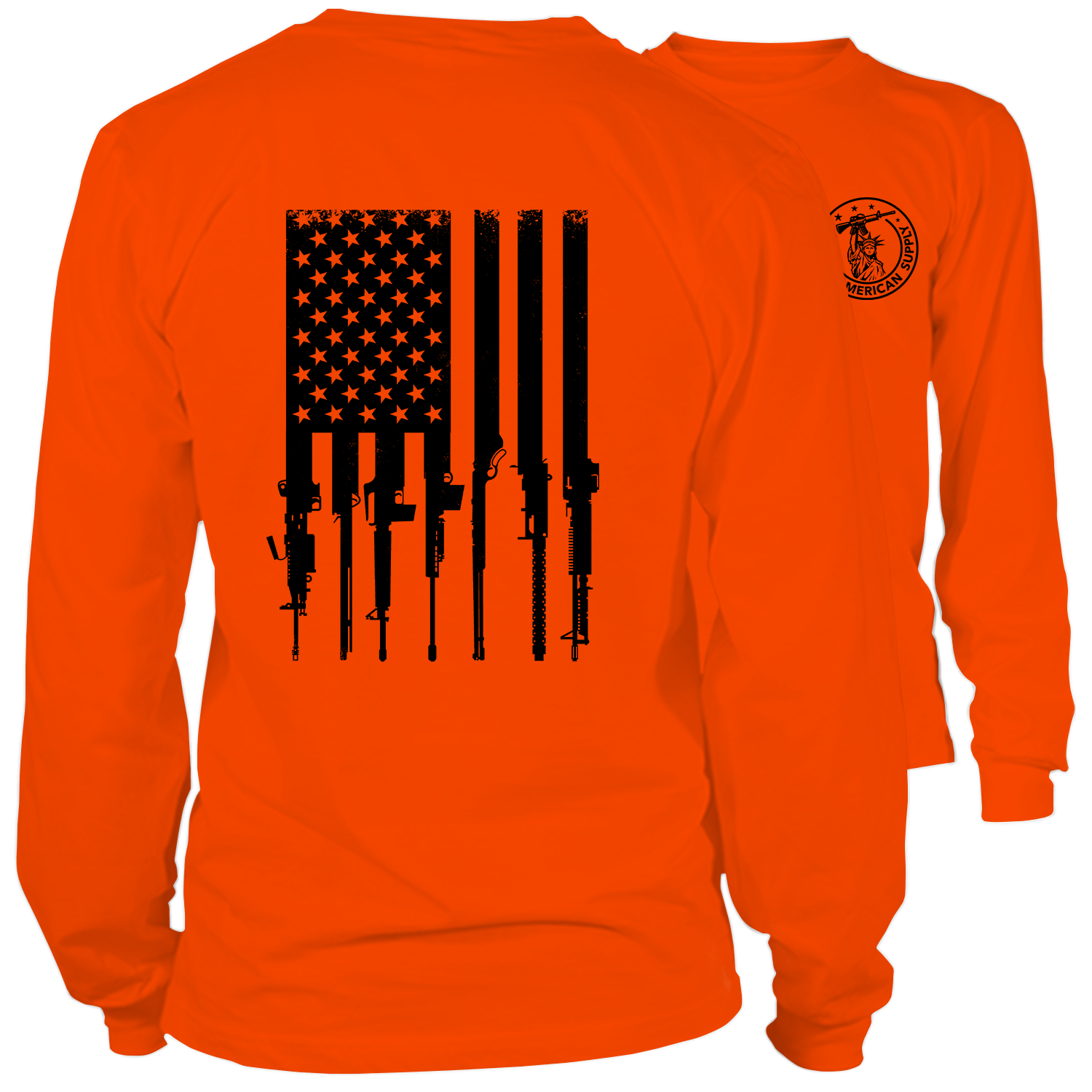 Rifle Flag - Long Sleeve Safety Orange Hi-Vis T-Shirt