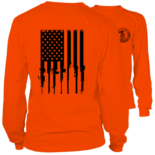 Rifle Flag - Long Sleeve Safety Orange Hi-Vis T-Shirt