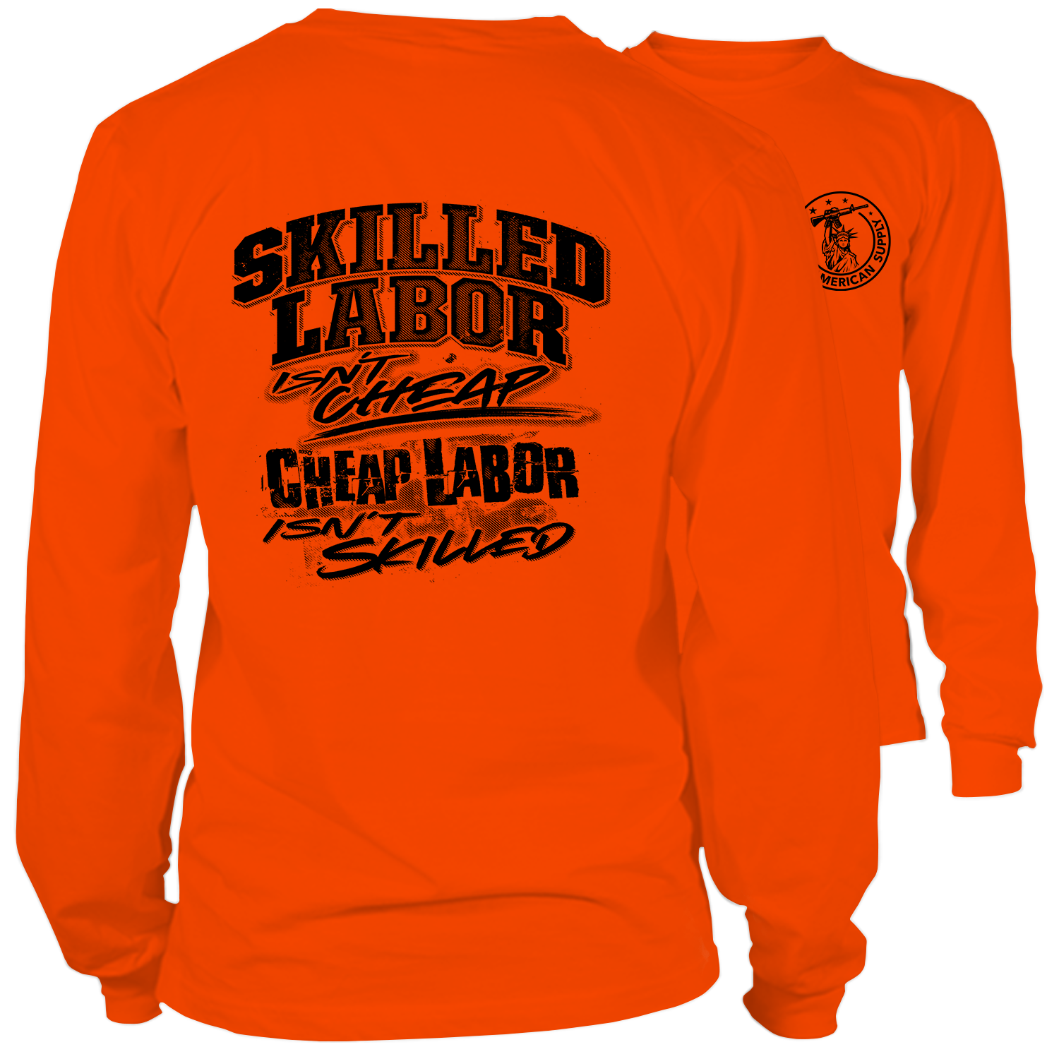 Skilled Labor - Long Sleeve Safety Orange Hi-Vis T-Shirt