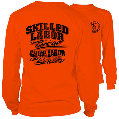 Skilled Labor - Long Sleeve Safety Orange Hi-Vis T-Shirt