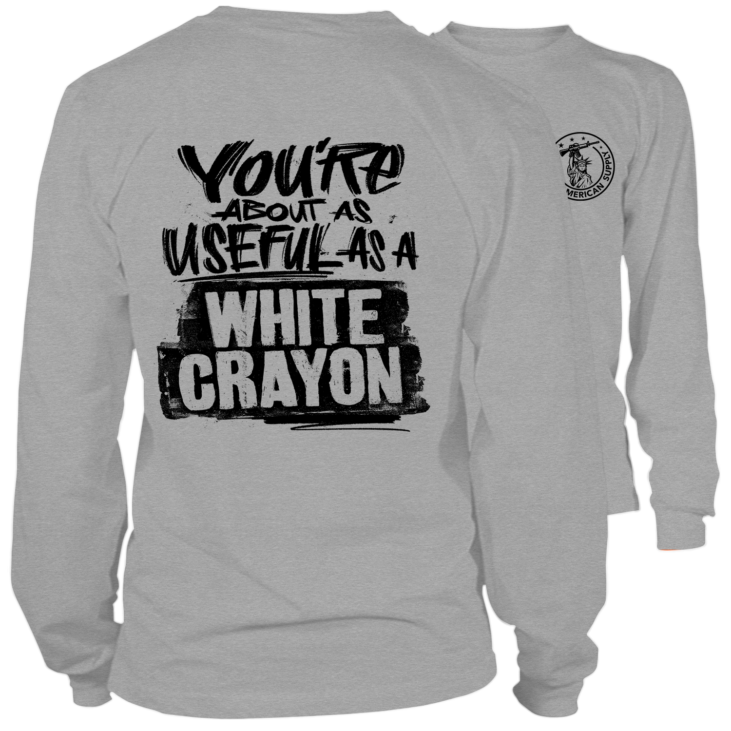 White Crayon- Long Sleeve Heather Gray T-Shirt