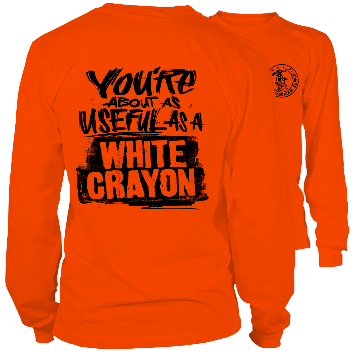 White Crayon- Long Sleeve Safety Orange Hi-Vis T-Shirt