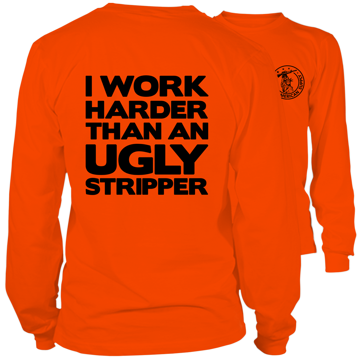 Work Harder- Long Sleeve Safety Orange Hi-Vis T-Shirt