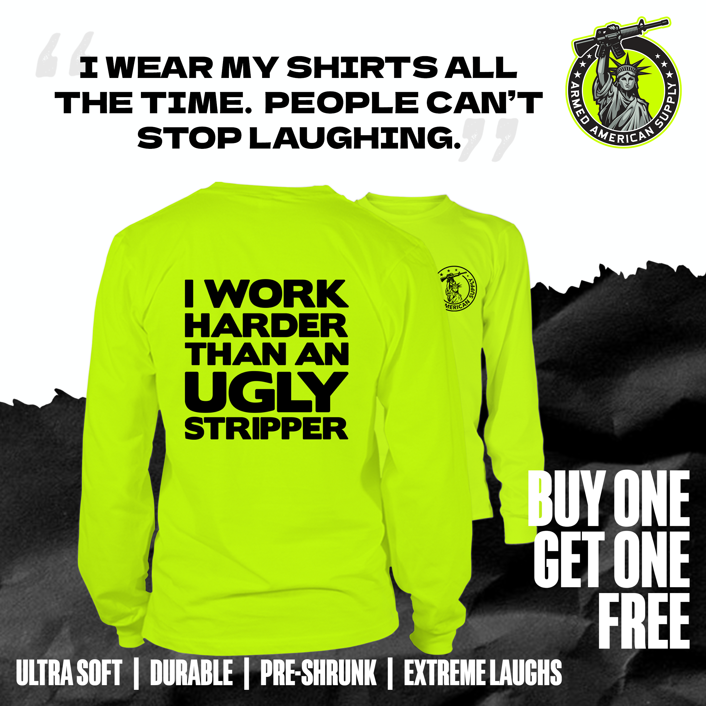 Work Harder - Long Sleeve Hi-Vis T-Shirt