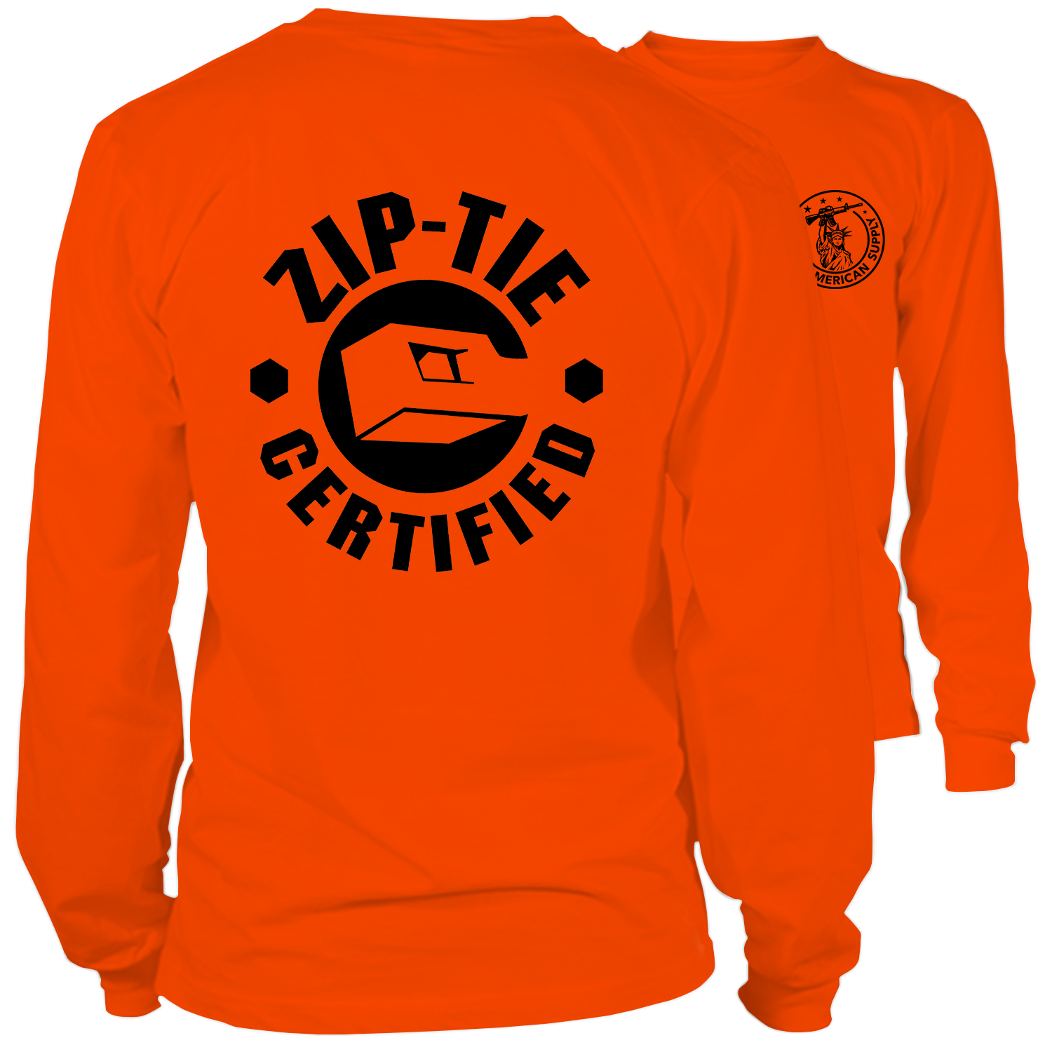 Zip Tie- Long Sleeve Safety Orange Hi-Vis T-Shirt