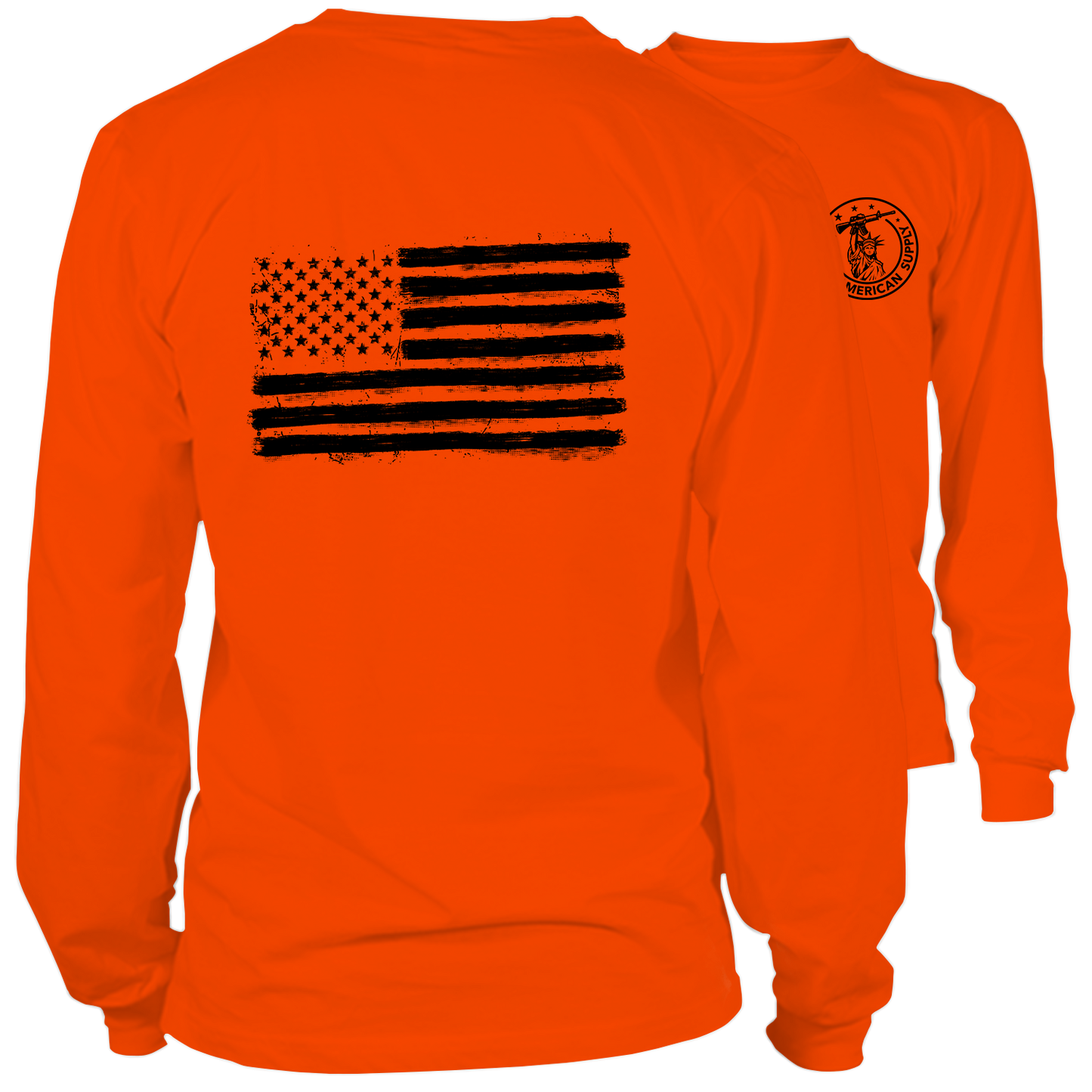 Old Glory- Long Sleeve Safety Orange Hi-Vis T-Shirt