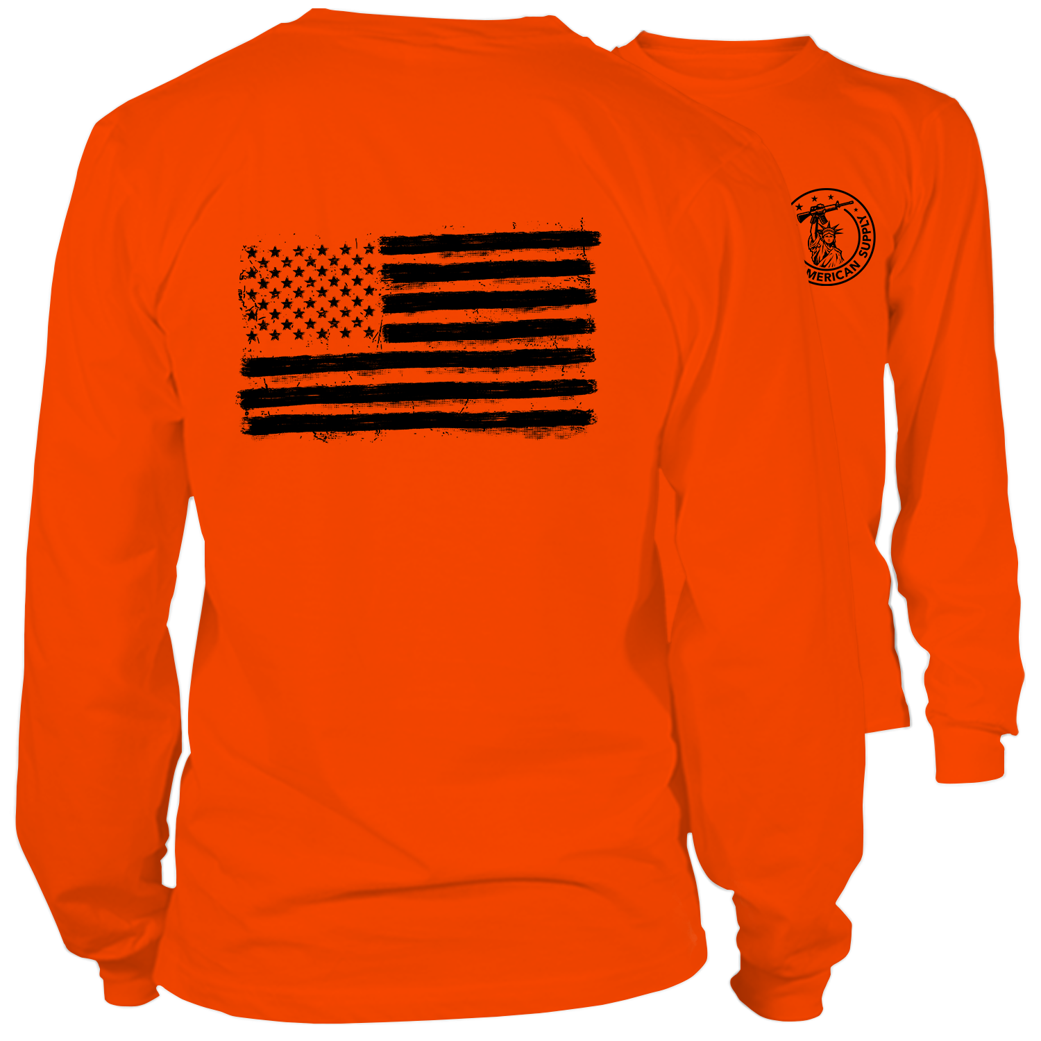 Old Glory- Long Sleeve Safety Orange Hi-Vis T-Shirt