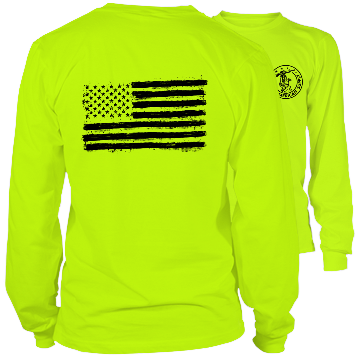 Old Glory- Long Sleeve Safety Yellow Hi-Vis T-Shirt