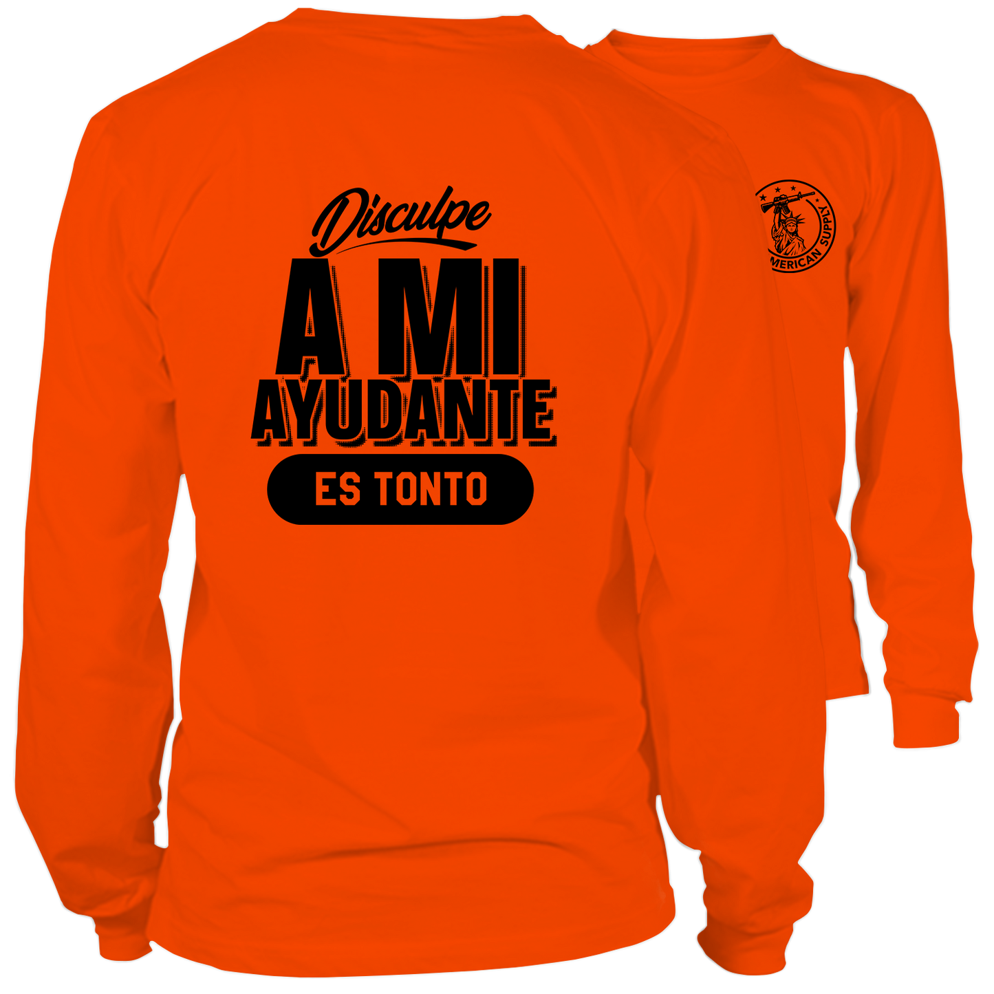 Ayudante- Long Sleeve Safety Orange Hi-Vis T-Shirt