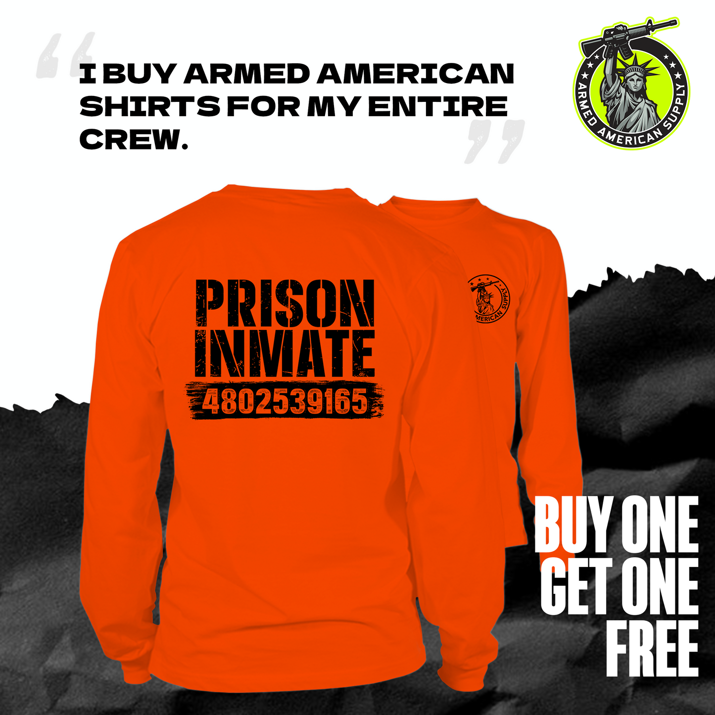 Prison Inmate- Long Sleeve Safety Orange Hi-Vis T-Shirt