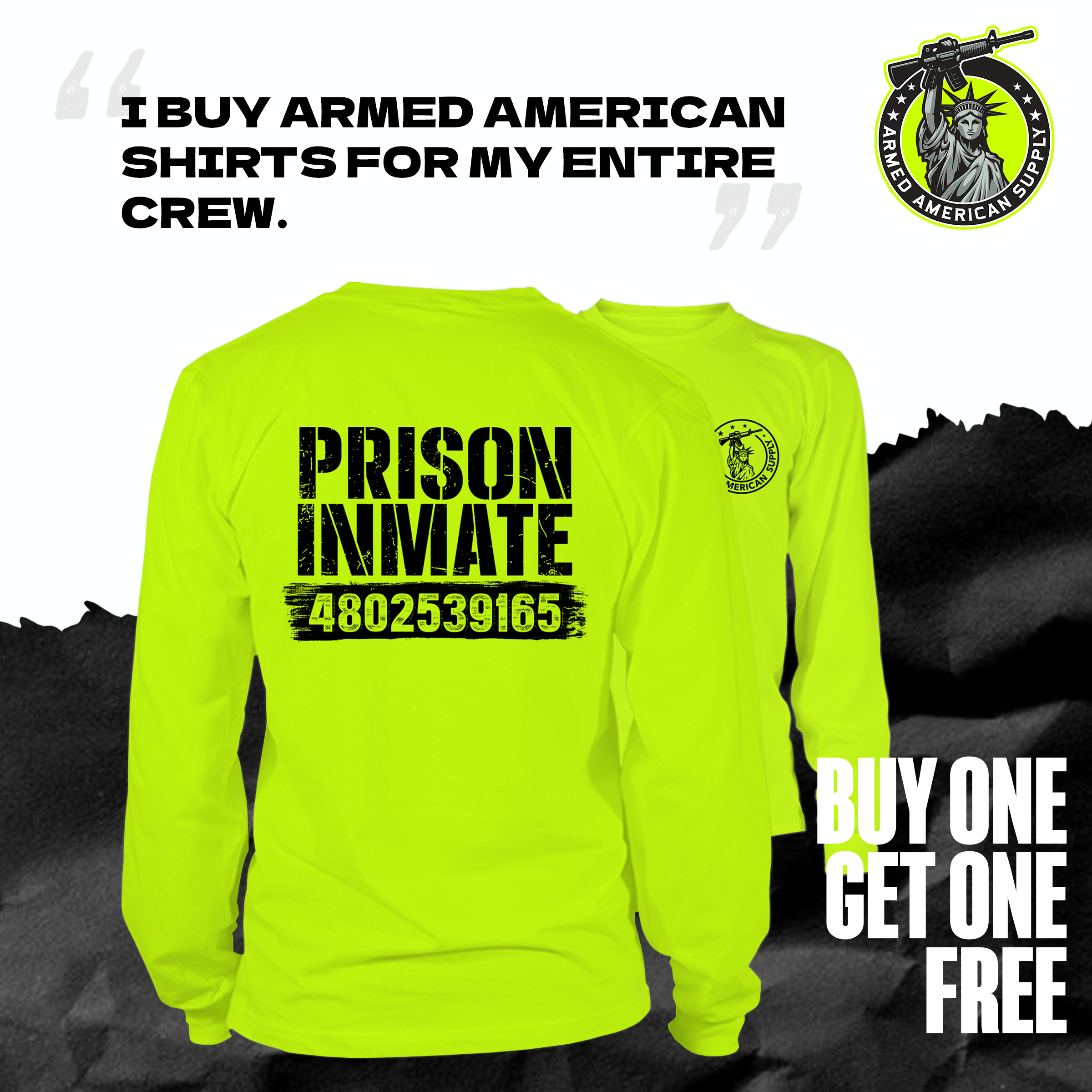 Prison Inmate- Long Sleeve Safety Yellow Hi-Vis T-Shirt