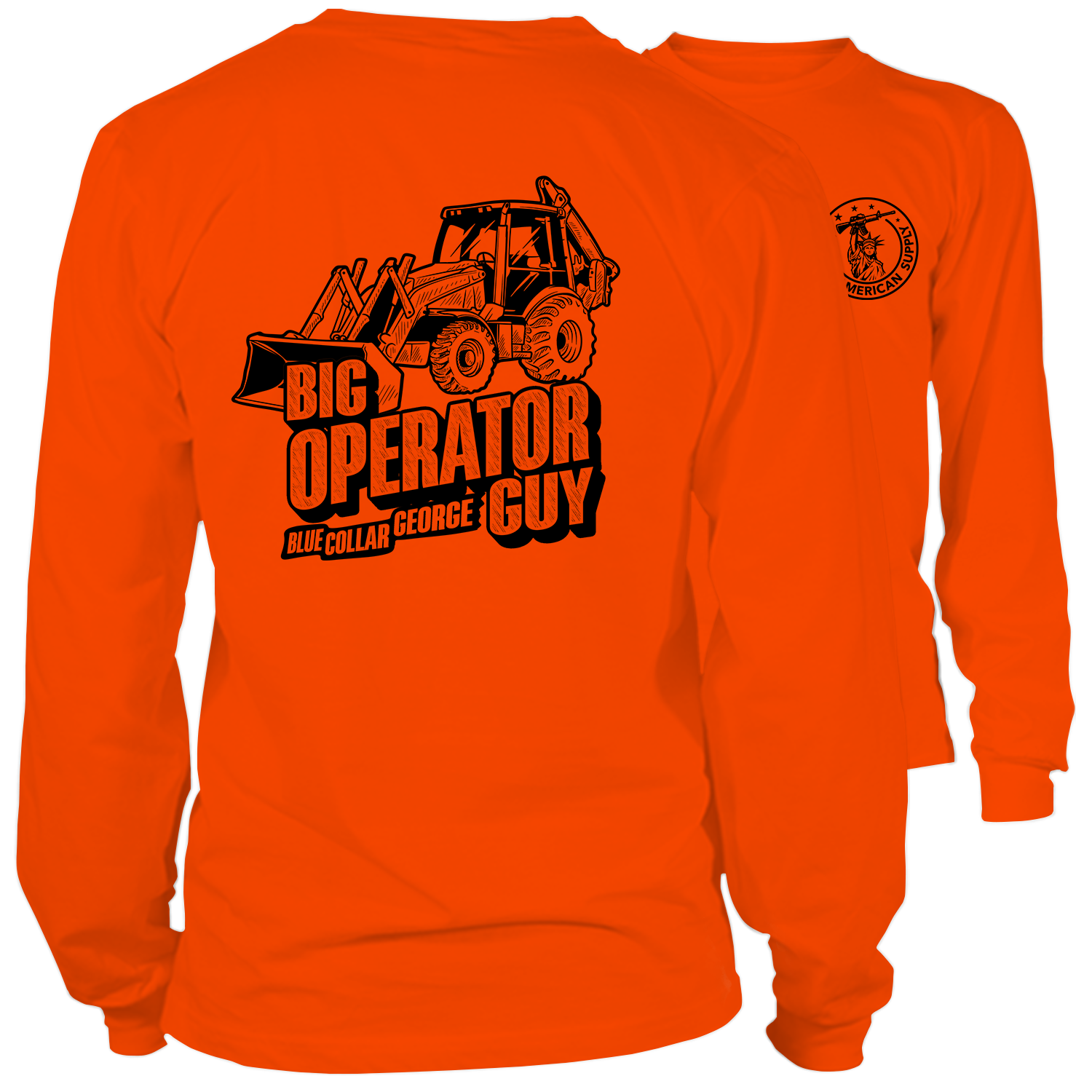 Blue Collar George Big Operator- Long Sleeve Safety Orange Hi-Vis T-Shirt