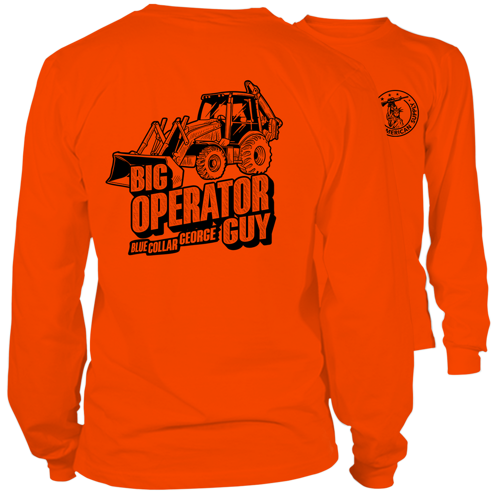 Blue Collar George Big Operator- Long Sleeve Safety Orange Hi-Vis T-Shirt