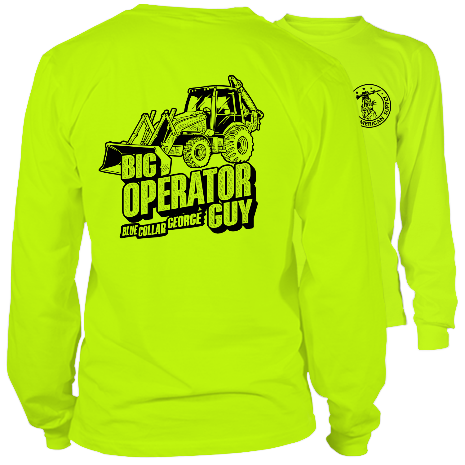 Blue Collar George Big Operator- Long Sleeve Safety Yellow Hi-Vis T-Shirt