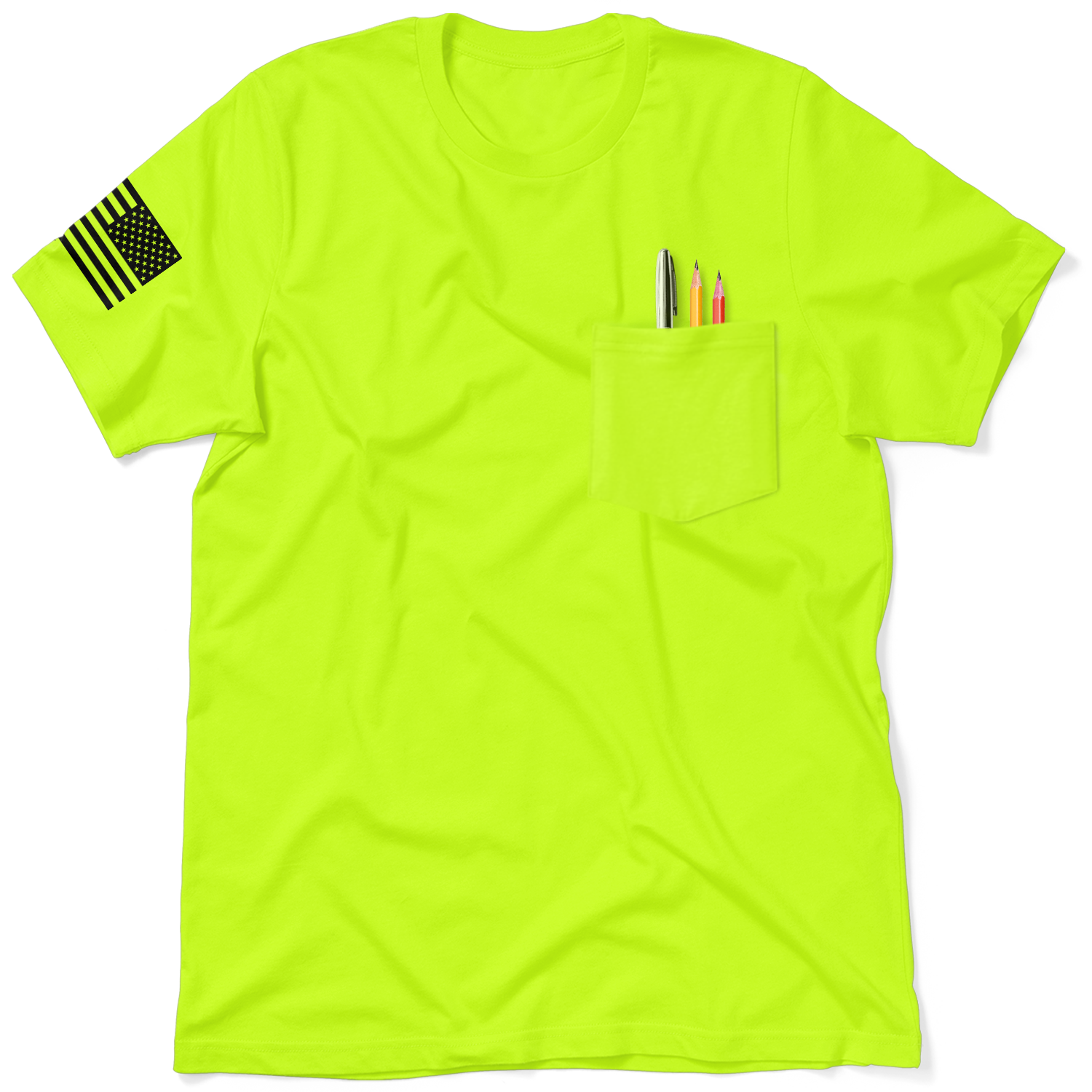 Rifle Flag - Safety Yellow Pocket T-Shirt