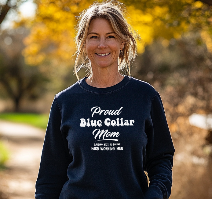 Proud Blue Collar Mom - Crew Sweatshirt - Navy