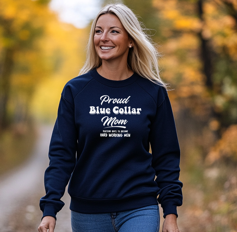 Proud Blue Collar Mom - Crew Sweatshirt - Navy