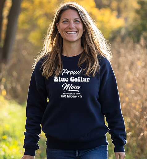 Proud Blue Collar Mom - Crew Sweatshirt - Navy