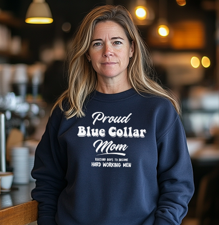 Proud Blue Collar Mom - Crew Sweatshirt - Navy