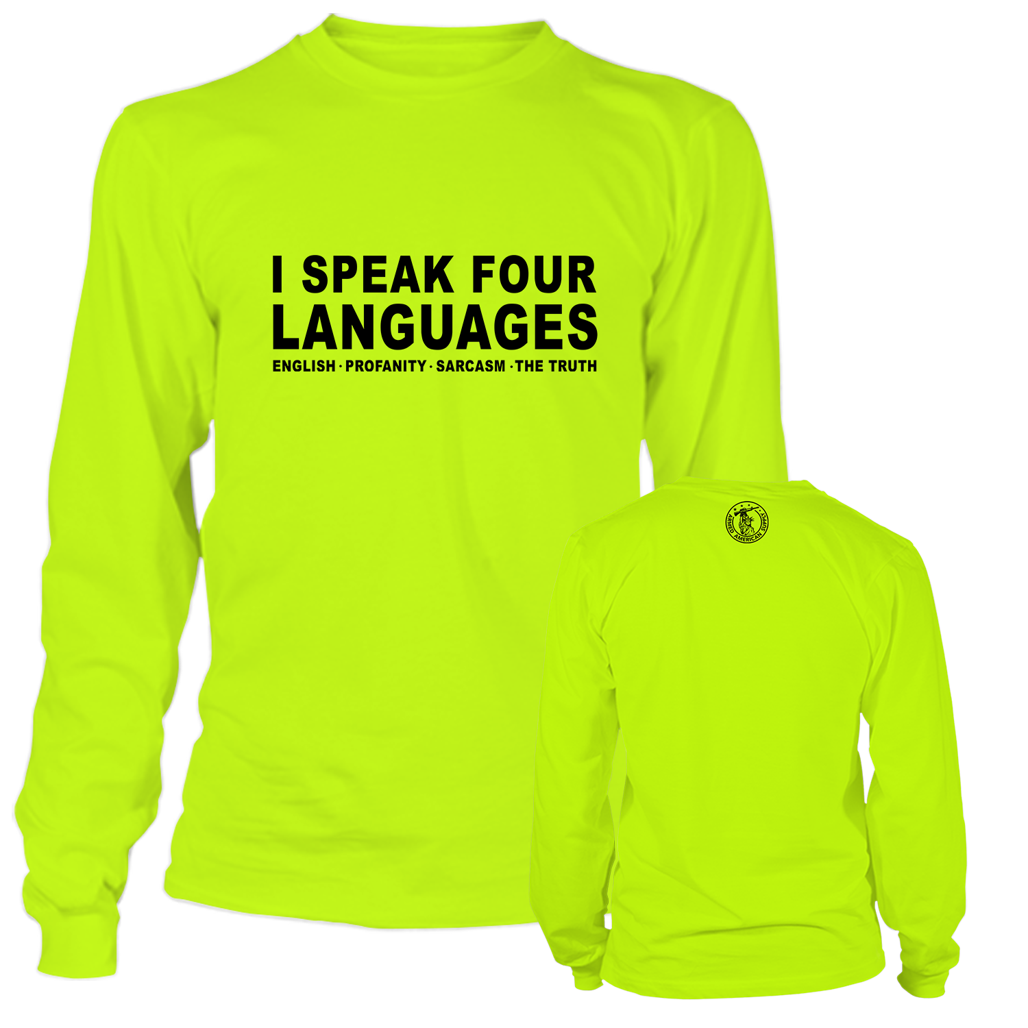 Four Languages - Long Sleeve Safety Yellow Hi-Vis