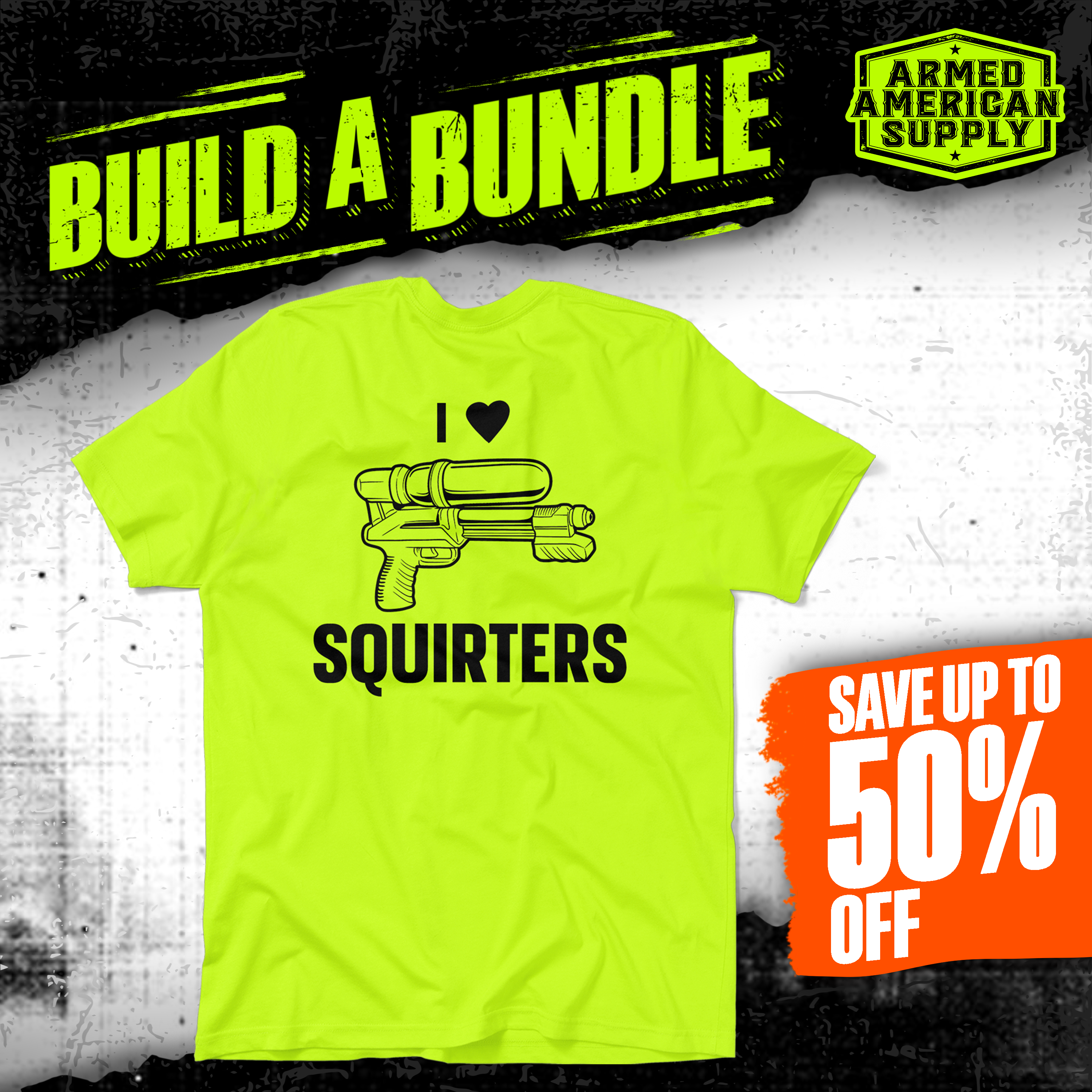 I Love Squirters - Safety Yellow Hi-Vis T-Shirt