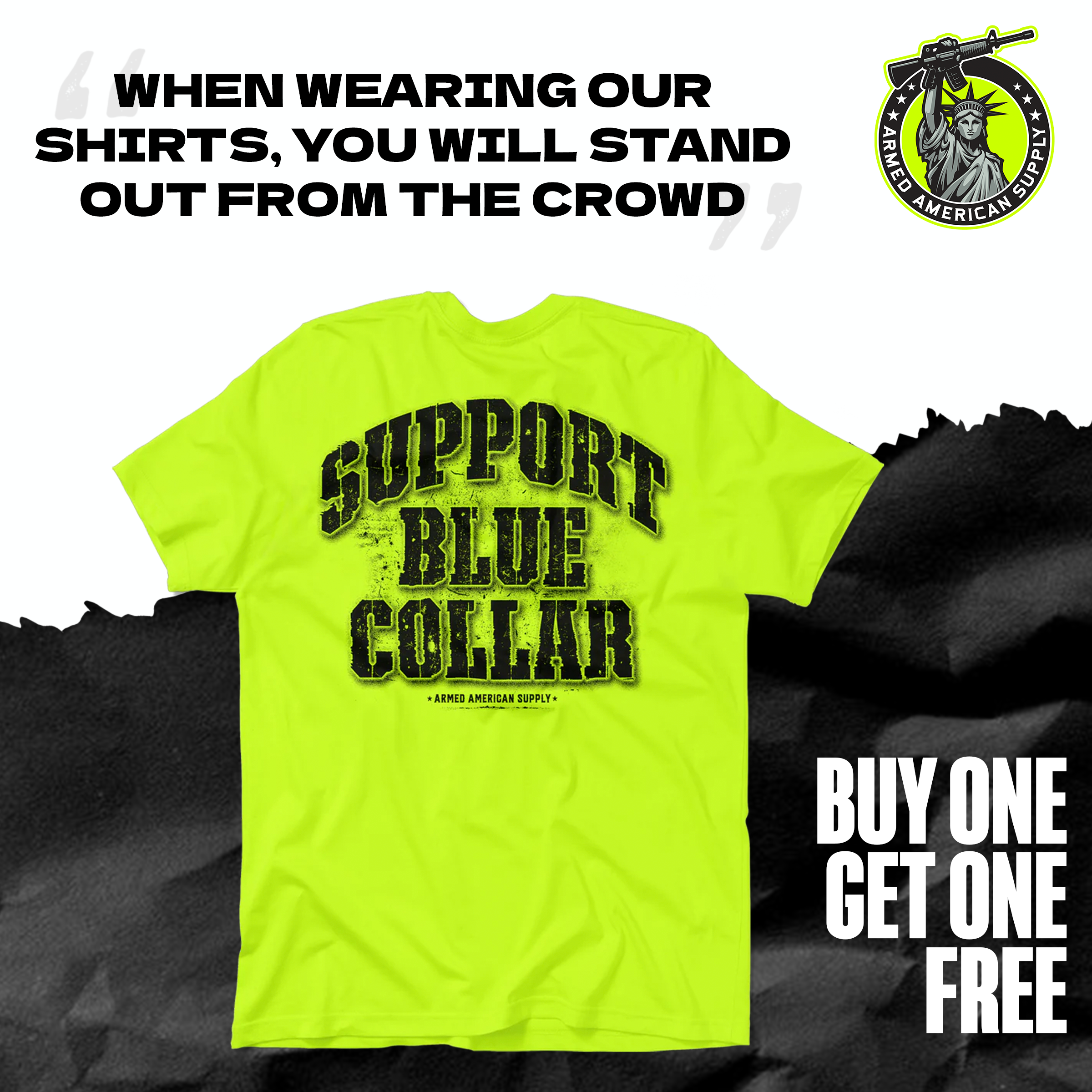 Support Blue Collar - Safety Yellow T-Shirt