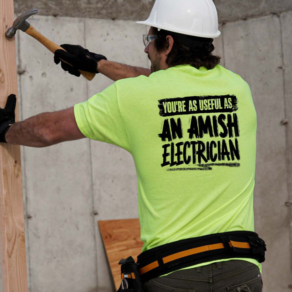 Amish Electrician - Safety Yellow Hi-Vis Pocket T-Shirt