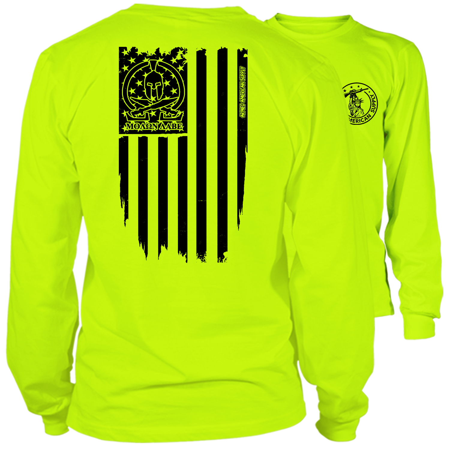 Molon Labe Ghost Flag - Long Sleeve Hi-Vis T-Shirt