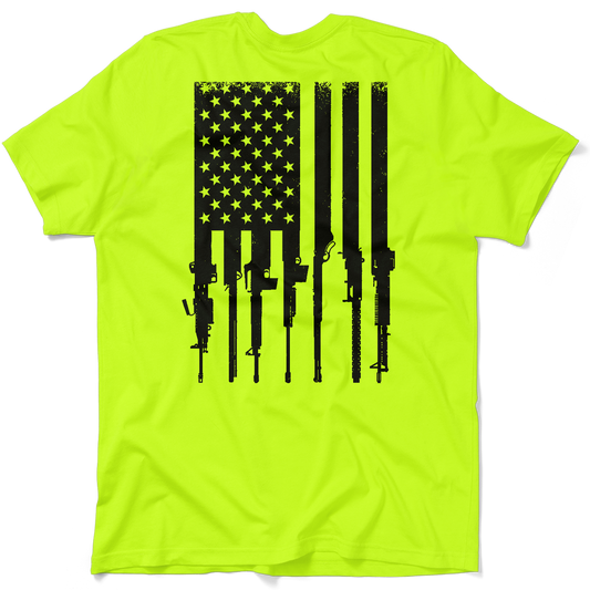 Rifle Flag - Safety Yellow Pocket T-Shirt